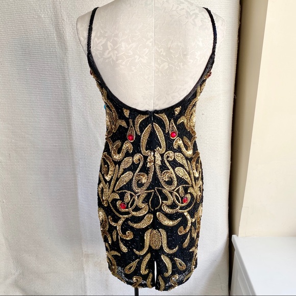 Vintage 80s 90s 6 Versace-Style Beaded Dress - Picture 5 of 8